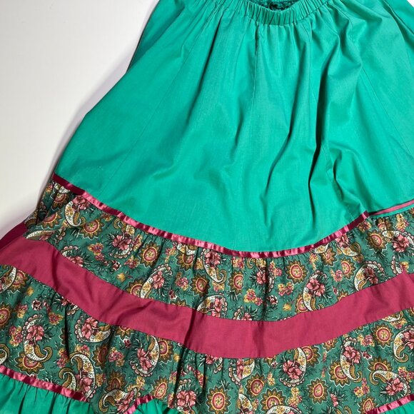 Vintage Carefree Fashions Green Squaredancing Skirt Pull-On - Picture 4 of 7